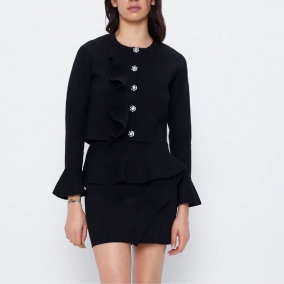ZARA RUFFLED KNIT JACKET & RUFFLED KNIT SKIRT SET